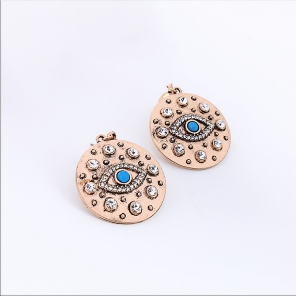 GOLD COLOR EVIL EYE EARRINGS - Picture 4 of 5